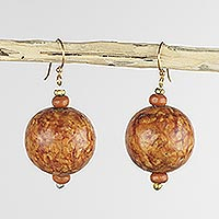Wood dangle earrings, 'Blessed' - Wood Beaded Dangle Earrings Artisan Crafted Jewelry