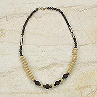 Wood and bone beaded necklace,