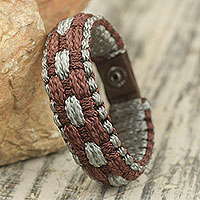 Men's wristband bracelet, 'Earth Sense' - Hand Woven Brown and Gray Polyester Cord Men's Bracelet