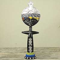 Wood sculpture, 'Akuaba of the Ashanti I' - African Fertility Doll Collectible Wood and Cotton Sculpture