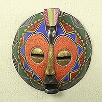 African beaded mask, 'Akoma Bird' - Hand Crafted African Beaded Mask Heart Shaped