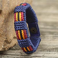 Men's wristband bracelet, 'Kente Voyager' - Handmade Men's Cord Wristband Bracelet from West Africa