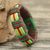 Men's wristband bracelet, 'Festive Kente' - Men's Hand Crafted Cord Wristband Bracelet Wine Green Yellow thumbail