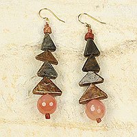 Agate and soapstone dangle earrings,