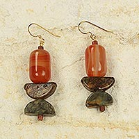 Agate and soapstone dangle earrings, 'Star of the Morning' - Handcrafted African Agate and Soapstone Earrings