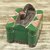 Wood decorative box, 'Elephant Treasures' - Aluminum Elephant Mask on Green Decorative Wood Box thumbail