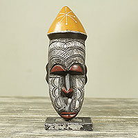 African wood mask, 'Congo King' - Artisan Crafted African Mask and Stand