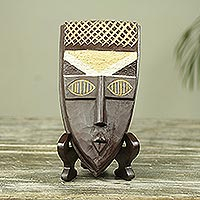 African wood mask and stand, 'A Ghanaian Blessing' - Ghana Handcrafted Genuine African Mask and Display Stand