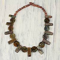Artisan Crafted Bead Necklace with Soapstone and Bauxite,'Nkyia'