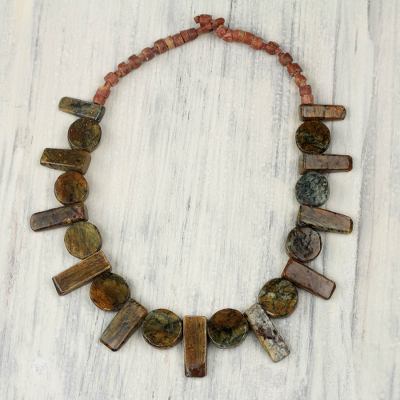 Soapstone and bauxite beaded necklace, 'Nkyia' - Artisan Crafted Bead Necklace with Soapstone and Bauxite
