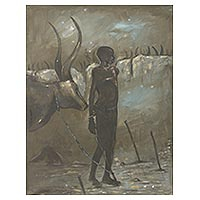 'Dinka Man' - Original Artist Painting of a Sudanese Dinka Cattleman