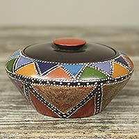 Wood decorative box, 'Akan Colors' - Multi Color Akan Trinket Decorative Wood Box Crafted by Hand