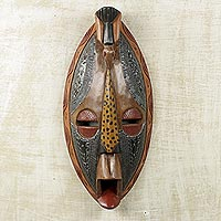African wood mask, 'God Has Heard Me' - Artisan Crafted Authentic African Mask with Repousse