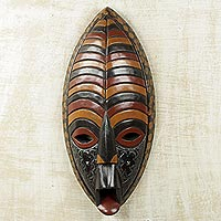 African wood mask, 'Deliver Me' - Mouth Agape African Mask Handcrafted in Ghana