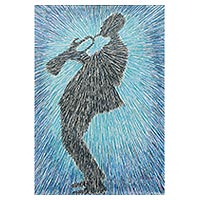 'Joyful Tunes' - Music Themed Acrylic Painting of Man Playing a Trumpet