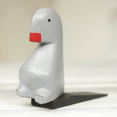 Wood doorstop, Grey African Parrot