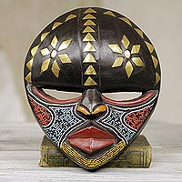 African wood mask, 'Barowa' - Hand Crafted West African Colorful Wood Wall Mask from Ghana