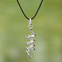 Sterling silver pendant necklace, 'Spiral Descent' - Handmade Sterling Silver Spiral Pendant Necklace