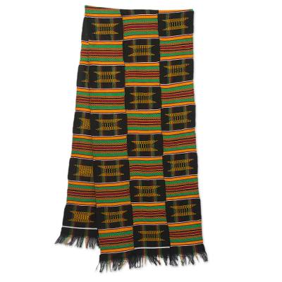 Cotton blend kente cloth scarf, Sika Gua (15 inch width)