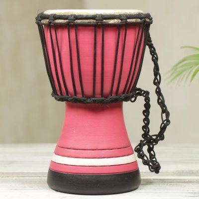 Wood mini-djembe drum, Pink Invitation to Peace