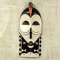 African wood mask, 'Yaka Rites' - Artisan Crafted Congolese African Mask in Brown and White