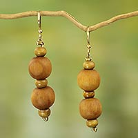Wood beaded dangle earrings, 'Rustic Dreams' - Artisan Crafted Wood Beaded Dangle Earrings from Ghana