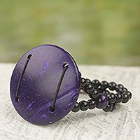 Coconut shell stretch bracelet, 'Purple Moon' - Hand Crafted Coconut Shell and Plastic Stretch Bracelet