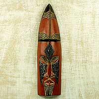 African wood mask, 'Aso Wura' - Gonja Landowner African Wall Mask Crafted by Artisan