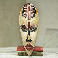 African wood mask, 'Farin Chiki' - Original African Mask of Happiness Carved by Hand in Ghana