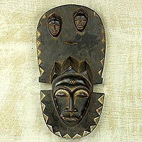 African wood mask, 'Baule Legacy' - Baule Traditional Wall Mask Replica Hand-Carved in Ghana
