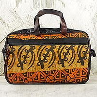 Leather accent cotton batik laptop bag Fire and Spice Ghana