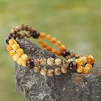 Agate and wood stretch bracelet,