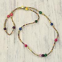 Agate and recycled plastic long beaded necklace,