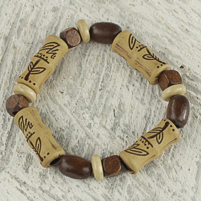Wood and plastic beaded stretch bracelet, Rustic Harmony