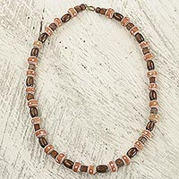 Wood and terracotta beaded necklace, 'Nkyia Nature' - Artisan Crafted Ghanaian Wood and Terracotta Beaded Necklace