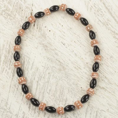 Agate and terracotta beaded necklace, Black Divinity