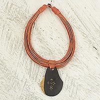 Ebony wood pendant necklace,