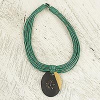 Ebony wood pendant necklace,