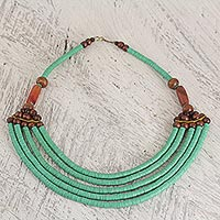 Beaded necklace, 'Wend Panga in Green' - Hand Crafted Agate and Wood African Green Beaded Necklace
