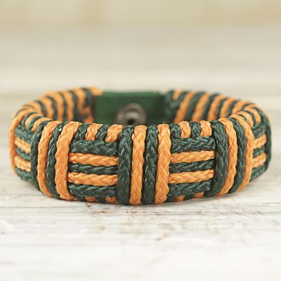 Cord bracelet, Green and Gold Kente Power