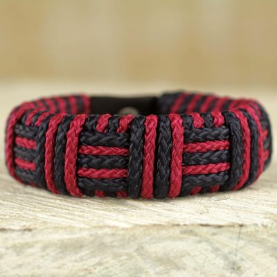 Cord bracelet, Red and Black Kente Power