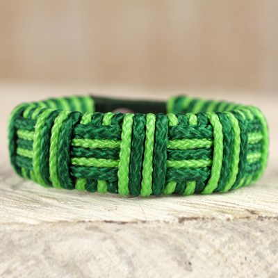 Cord bracelet, Bright Green Kente Power