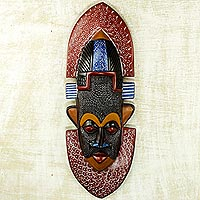 African aluminum and wood mask, 'Asuodom Pride' - Hand Made Wood Aluminum African Mask from Ghana