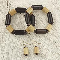 Bamboo and wood jewelry set,