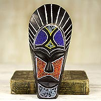African beaded wood mask Wangari Warrior Ghana