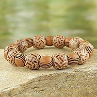 Wood and recycled plastic beaded stretch bracelet,