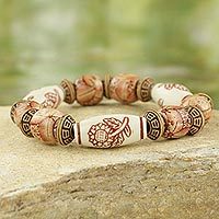 Wood and recycled plastic beaded stretch bracelet,