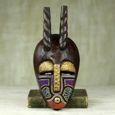 African beaded wood mask, Beaded Poro