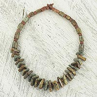 Soapstone beaded pendant necklace, 'Beautiful Adom' - Soapstone and Bauxite Beaded Pendant Necklace from Ghana