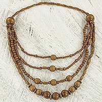 Wood beaded waterfall necklace,